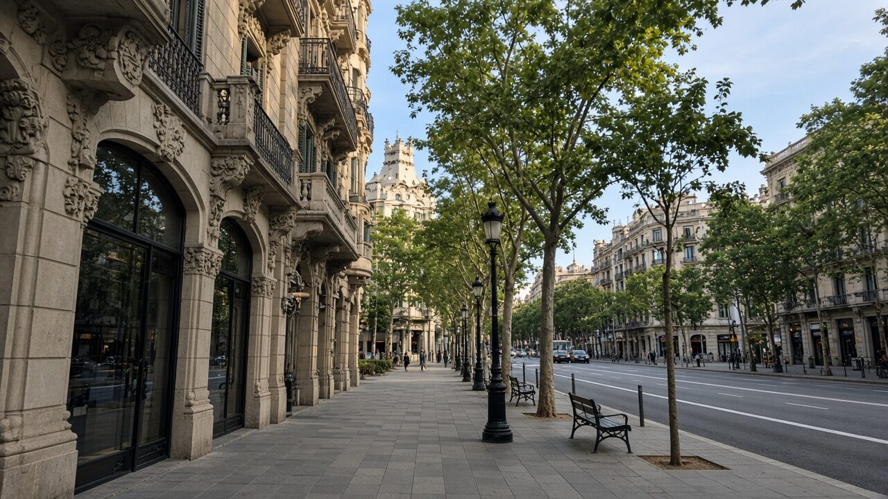 Passeig de Gràcia boulevard with shopfronts — tourist phone photo