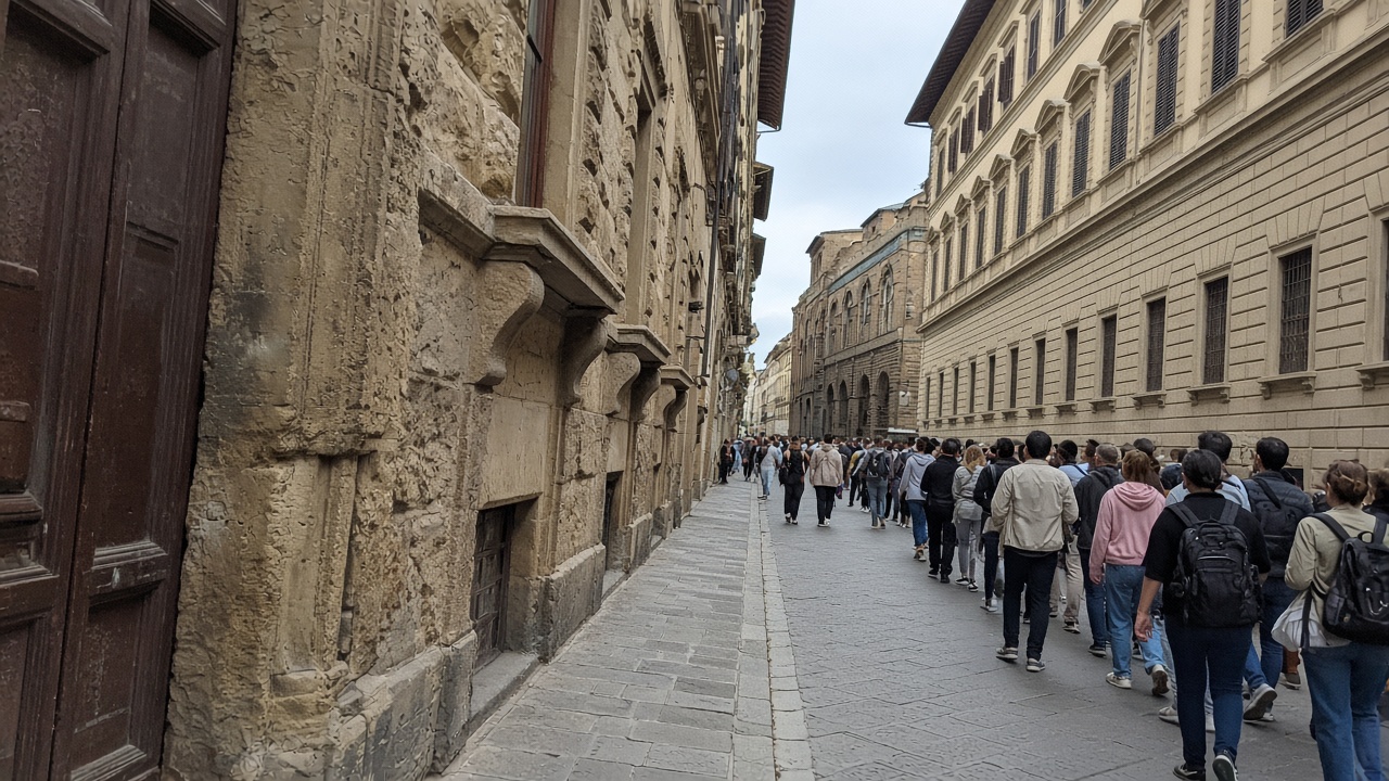 Street view toward the Accademia Gallery entrance on Via Ricasoli, Florence phone photo
