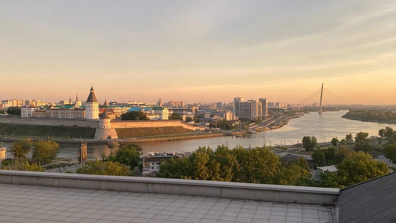 National Library viewpoint Kazan National Library and city panorama — phone photo