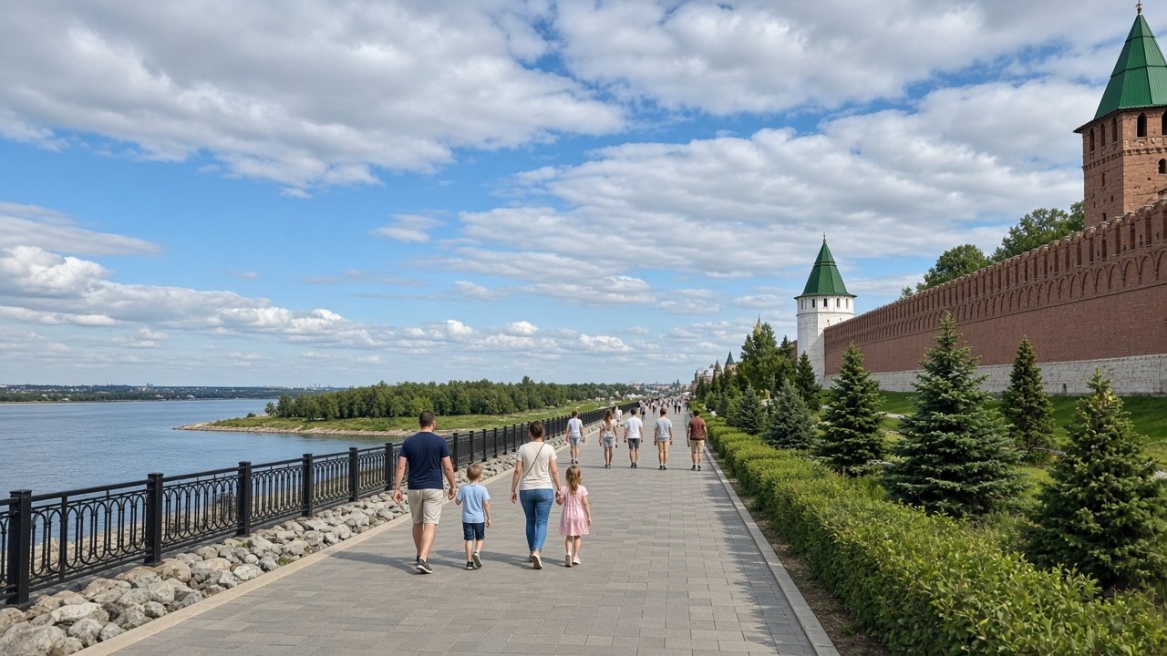 Семья гуляет в центре Казани — фото на телефон