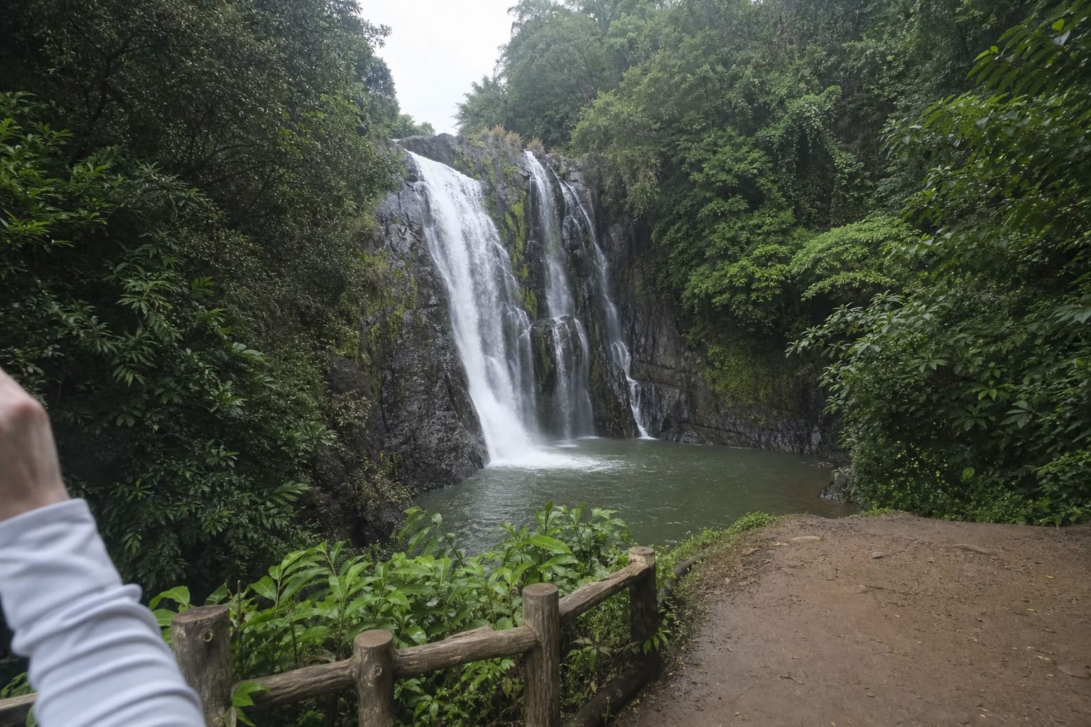 Waterfall in Khao Yai National Park — tourist smartphone photo in the jungle