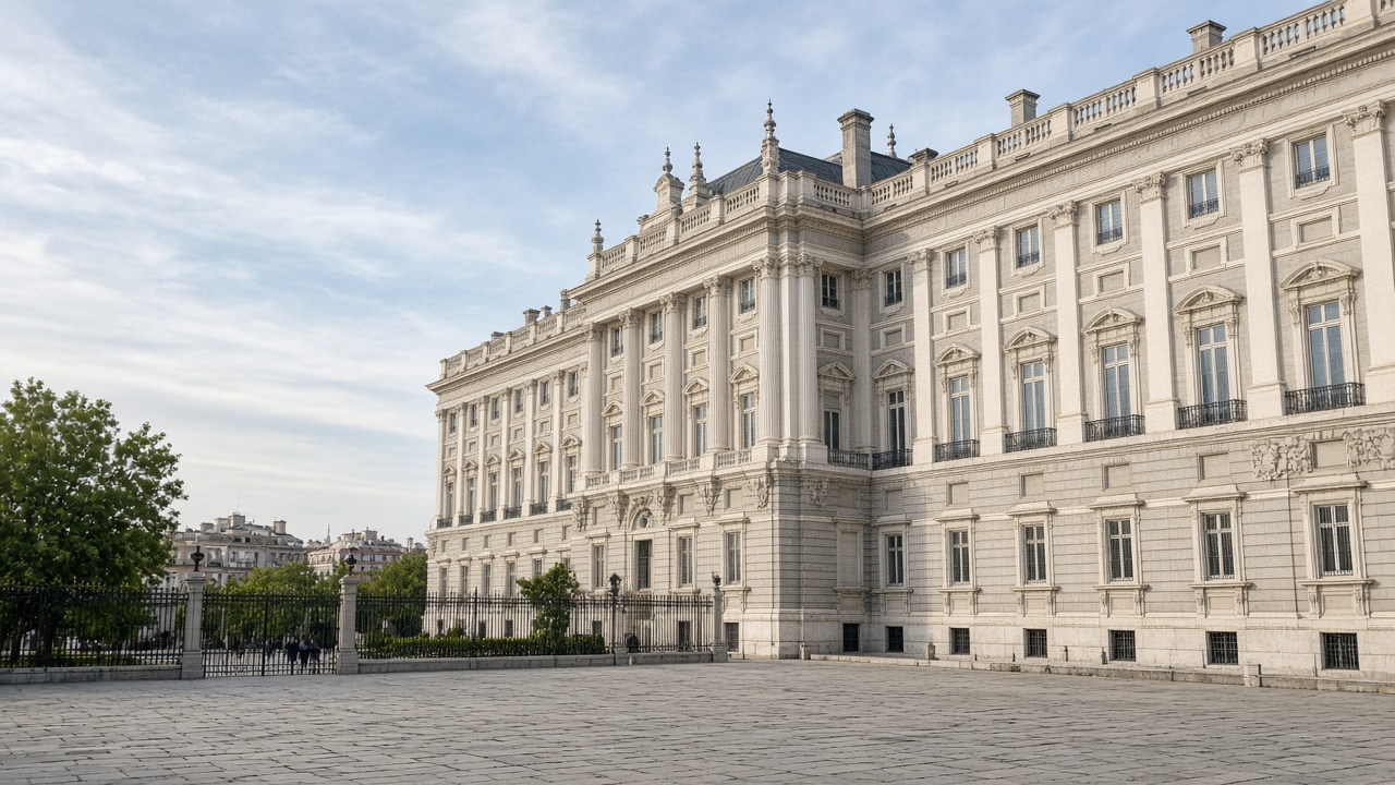 Madrid Royal Palace Tourist smartphone photo of Madrid Royal Palace facade from the plaza