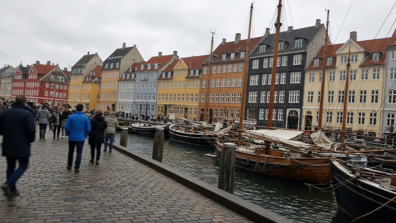 Phone photo of the colorful Nyhavn townhouses along the canal