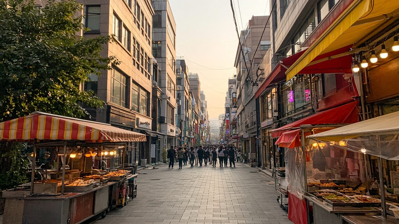 Myeongdong night market Seoul: food stalls, shopping and tips