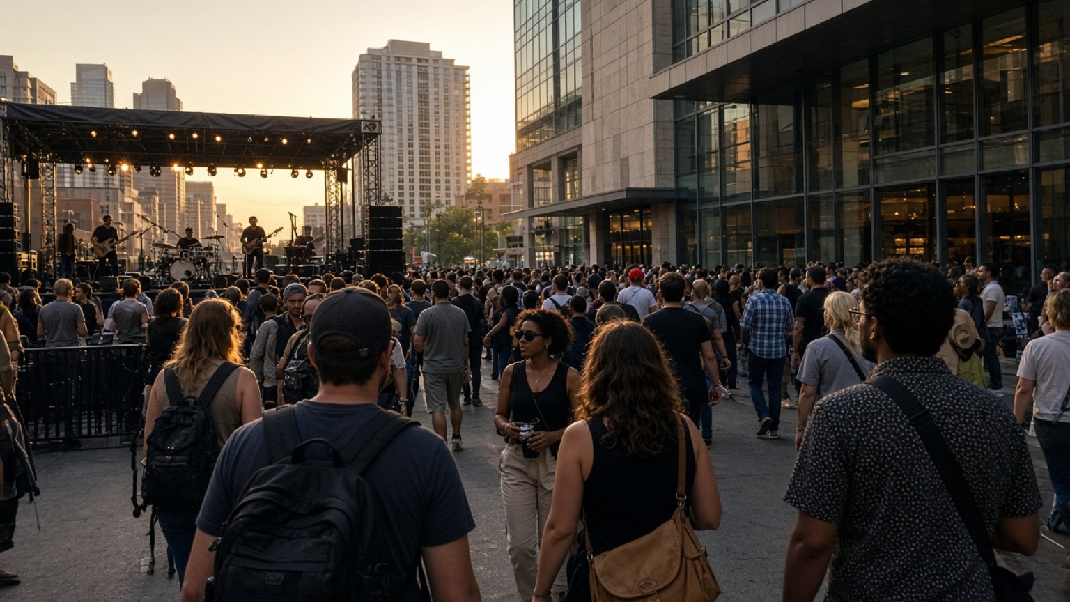 Austin street crowd between a music stage and technology conference — casual tourist phone photo