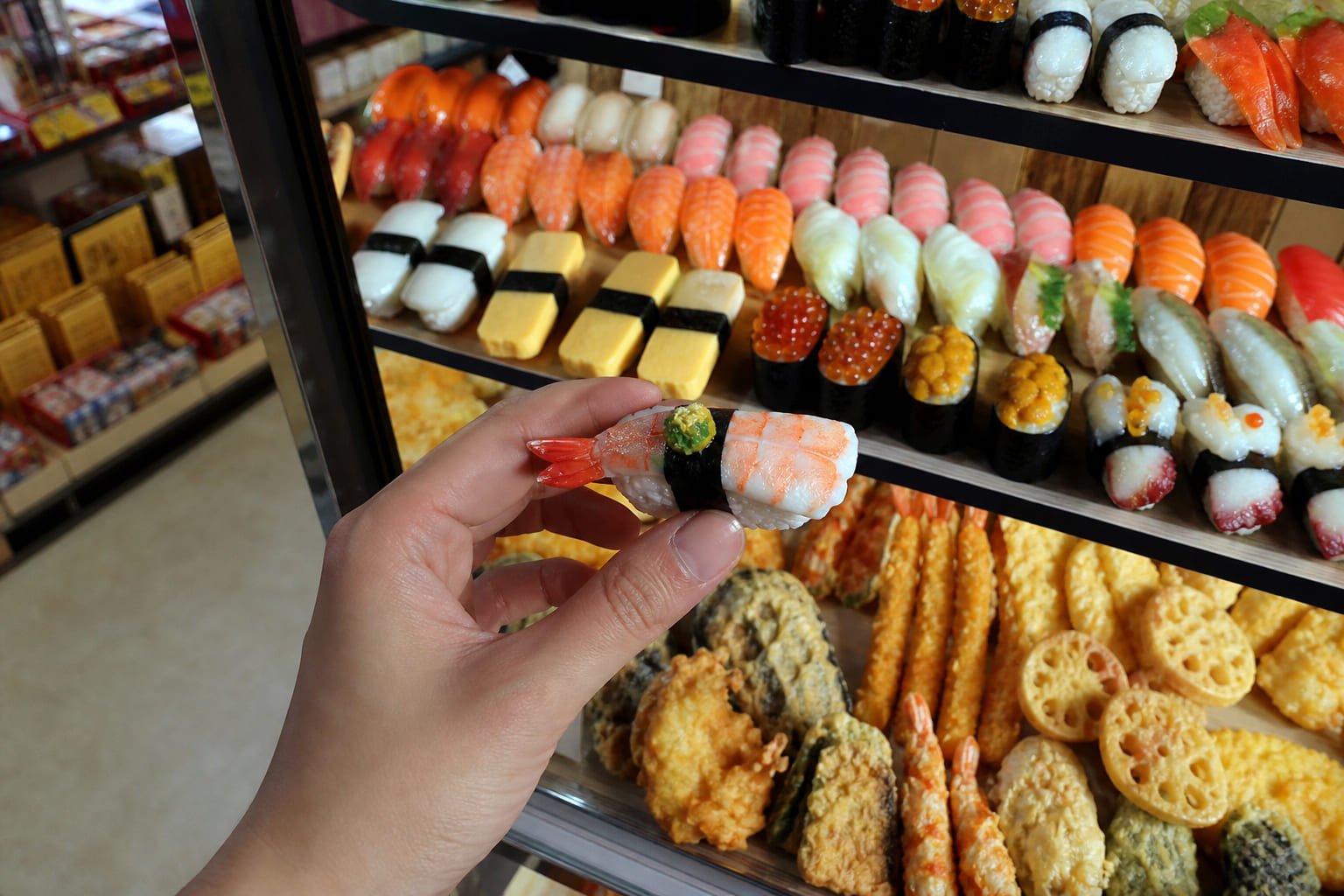 Ganso Shokuhin Sample-ya store with hyper-realistic fake food souvenir samples in Kappabashi Tokyo
