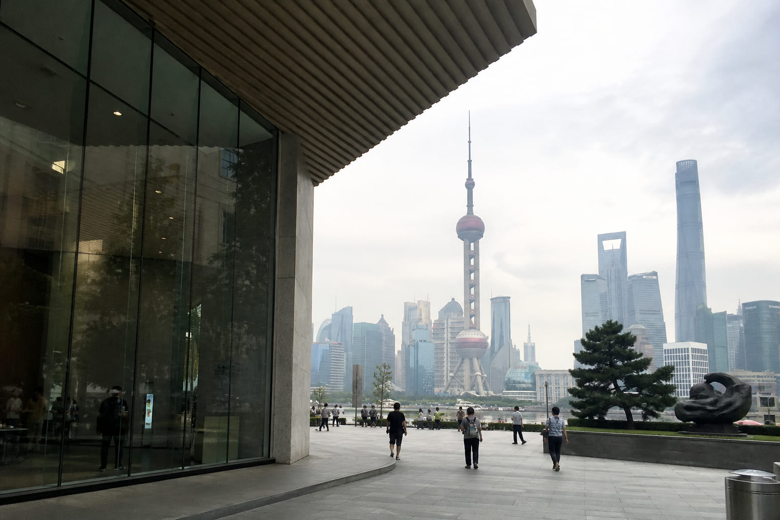 Modern museum plaza in Pudong, Shanghai — casual tourist smartphone photo